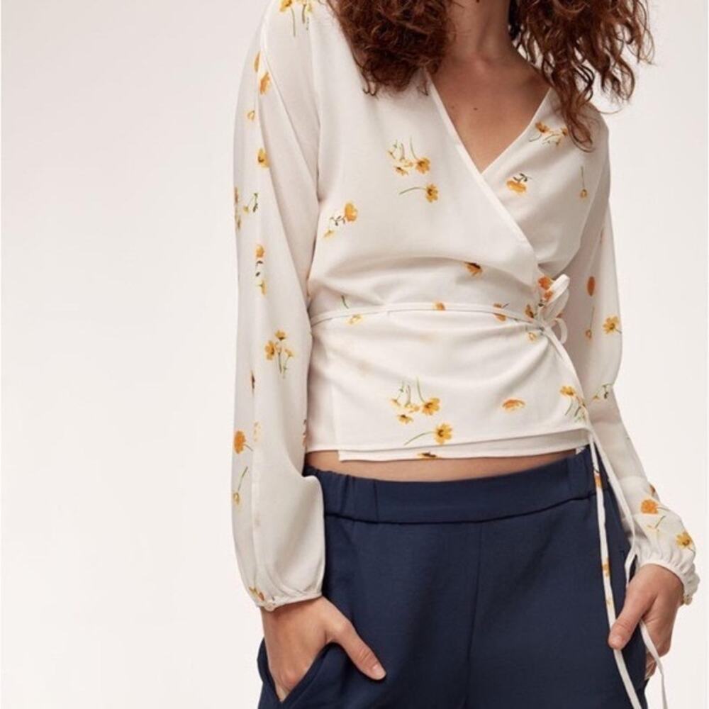 Aritzia Wilfred Lilia Citrico Floral Wrap Long Sleeve V-Neck Blouse Size S
